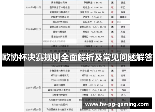 欧协杯决赛规则全面解析及常见问题解答